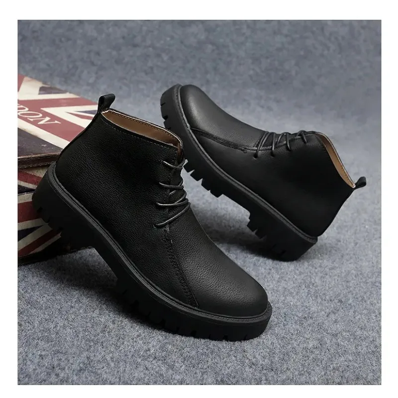 

Мужская кожаная повседневная обувь ручной работы, ботильоны в стиле ретро из натуральной телячьей кожи, мужские мотоциклетные ботинки с круглым носком, винтажная уличная обувь