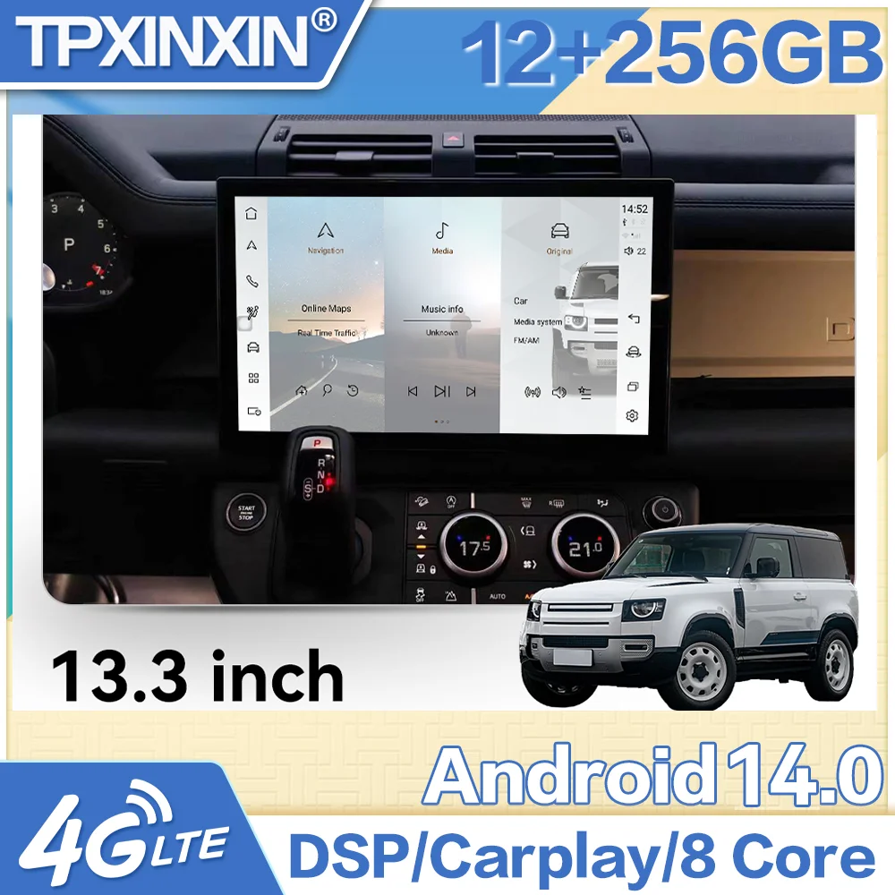 

13,3-дюймовый GPS-навигатор Android-автоплеер для Land Rover Defender 2020-2024 Автомобильный радиоприемник Стерео Мультимедийный головное устройство Carplay 4G LTE