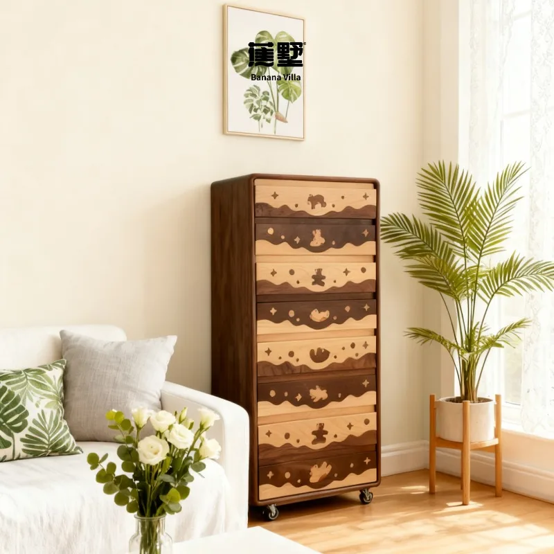 All-Solid Wood Cute Bear Chest Dental Cabinet Bedroom Mobile Sideboard