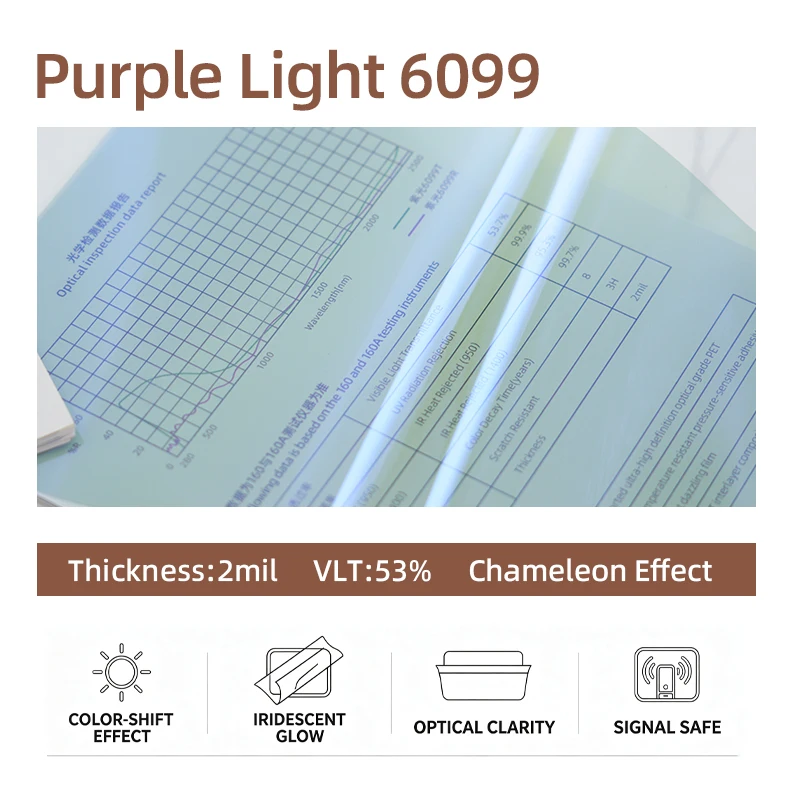 Purple Ghost 6099 PET Chameleon Car Window Tint Anti‑Yellowing UV Blocking Anti‑Scratch No Glue Residue Color‑Shift