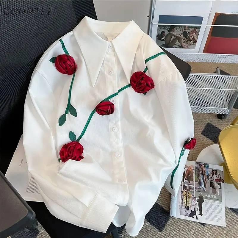 Koszule damskie eleganckie aplikacje-Design Vintage koreański styl rozrywka Ulzzang Office Lady elegancka wiosna wszystkie mecze słodkie topy modne
