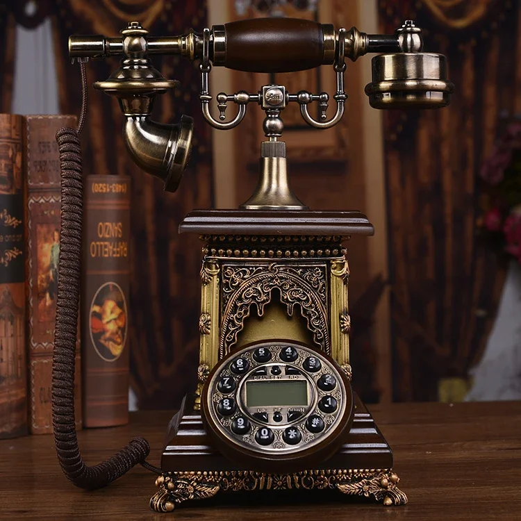 European style antique telephone, solid wood retro landline, fashionable and creative landline, card insertion telephone