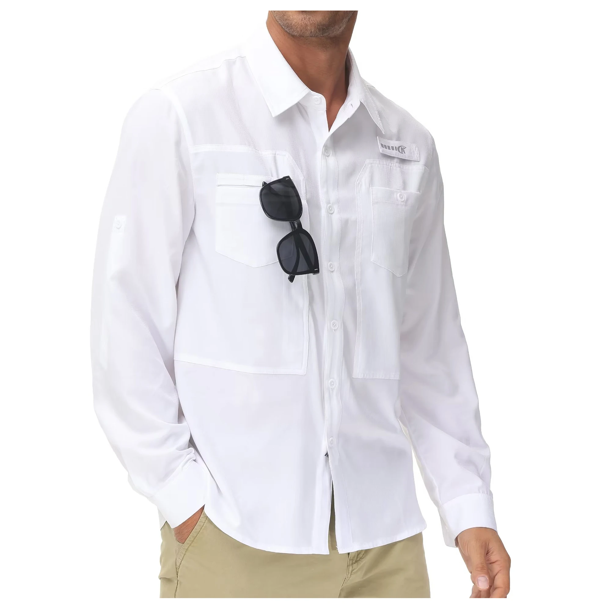 Langarm-Angelhemden für Herren, UPF 50+, Sonnenschutz, atmungsaktiv, leicht, für Reisen, Arbeit, Button-Down-Hemd mit Reißverschlusstasche – Detail 10