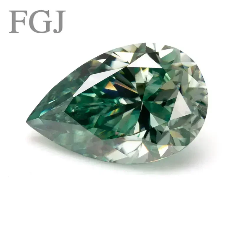 Green Loose Moissanite Simulated Diamond Brilliant Pear Cut VVS1 Clarity Gemstones for Engagement Jewelry Making Diy Charms