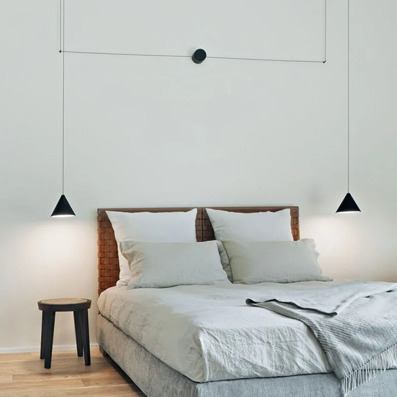 

Long Wire Design Pendant Light Black DIY Geometric LED Lighting for Living Room Bedside Wall Sconce Art Aesthetics Hanging Lamps