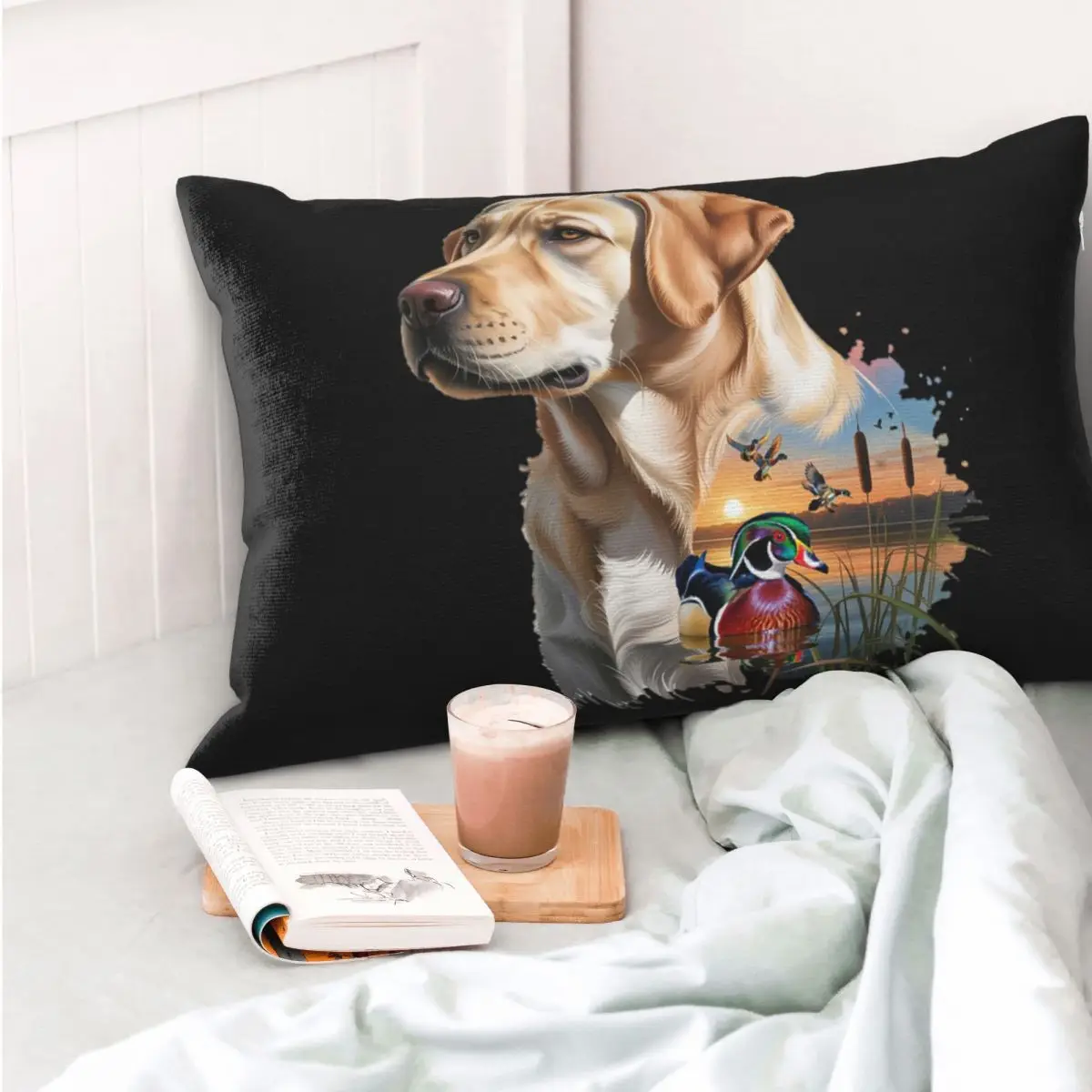 Yellow Labrador And Wood Duck Sunrise Rectangle Pillowcase Cushion Cover Decor Bedroom Bed Home Comfort Throw Pillow