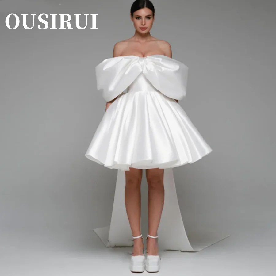 

Белое Короткое бальное платье OUSIRUI, мини-платья невесты на шнуровке, свадебные вечерние платья с открытыми плечами, свадебные вечерние платья для женщин