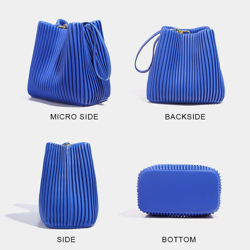 Ladies Bucket Bag Girls Spring Summer 2023 New Pleated Split Leather Bag Fashion Women Large Capacity Shoulder Tote Pack