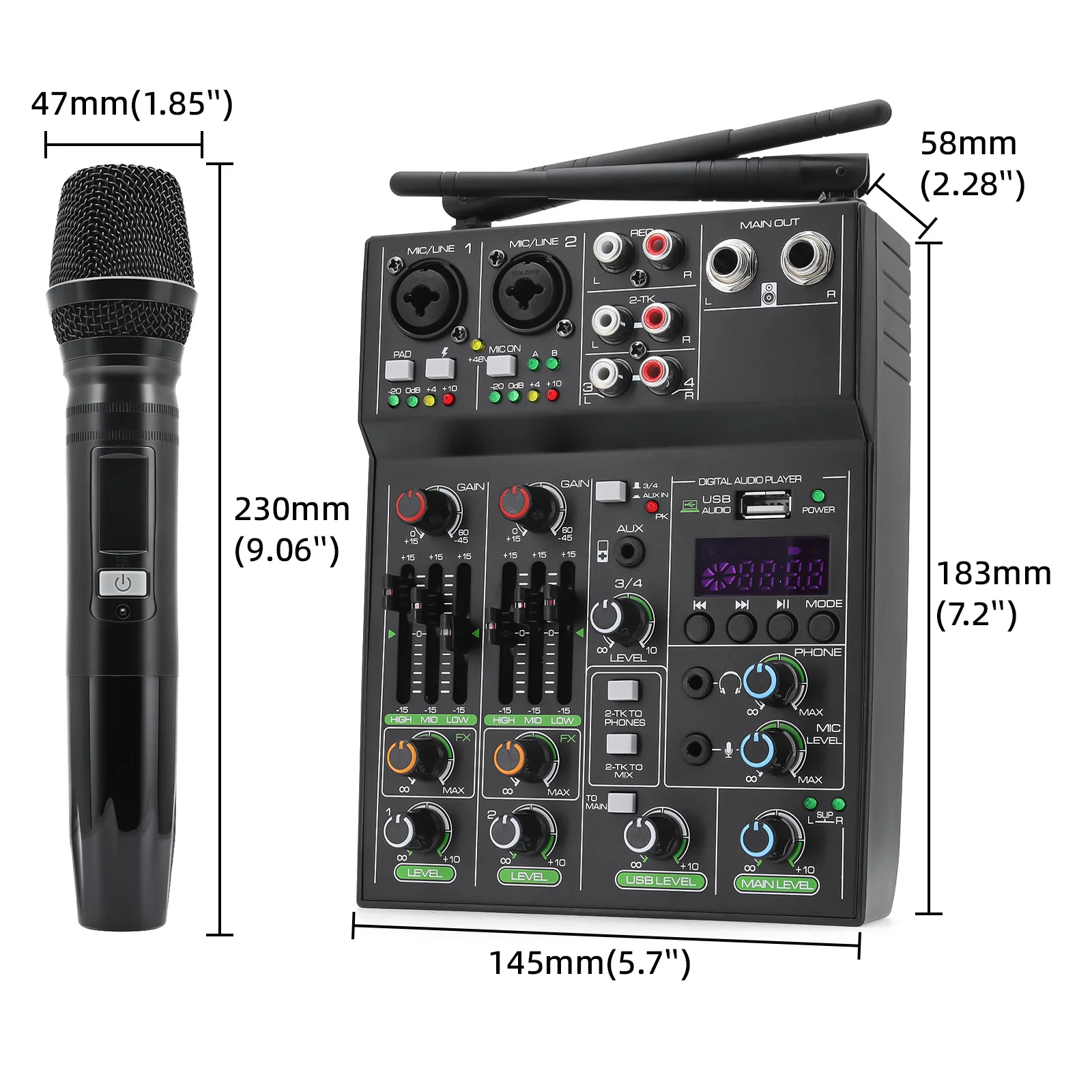 Imagem -05 - Mixer de Áudio Uhf Microfone sem Fio Desempenho de Palco Karaoke Mixer de Som 48v Fantasma de Potência Canais Profissional