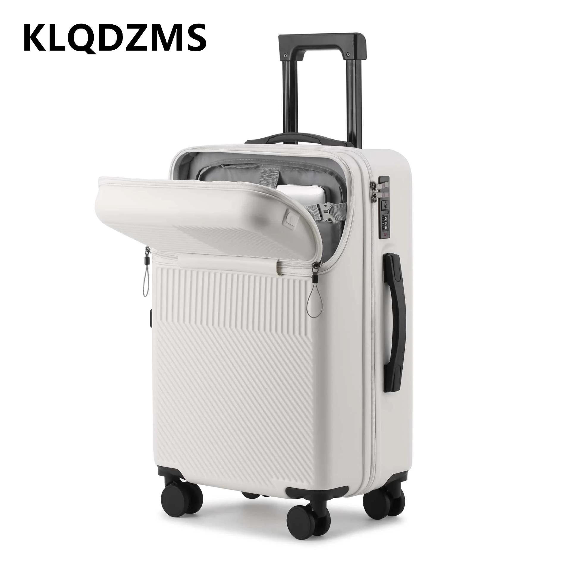 KLQDZMS Multifunctional Suitcase Front Opening Boarding Box USB Charging Trolley Case 20