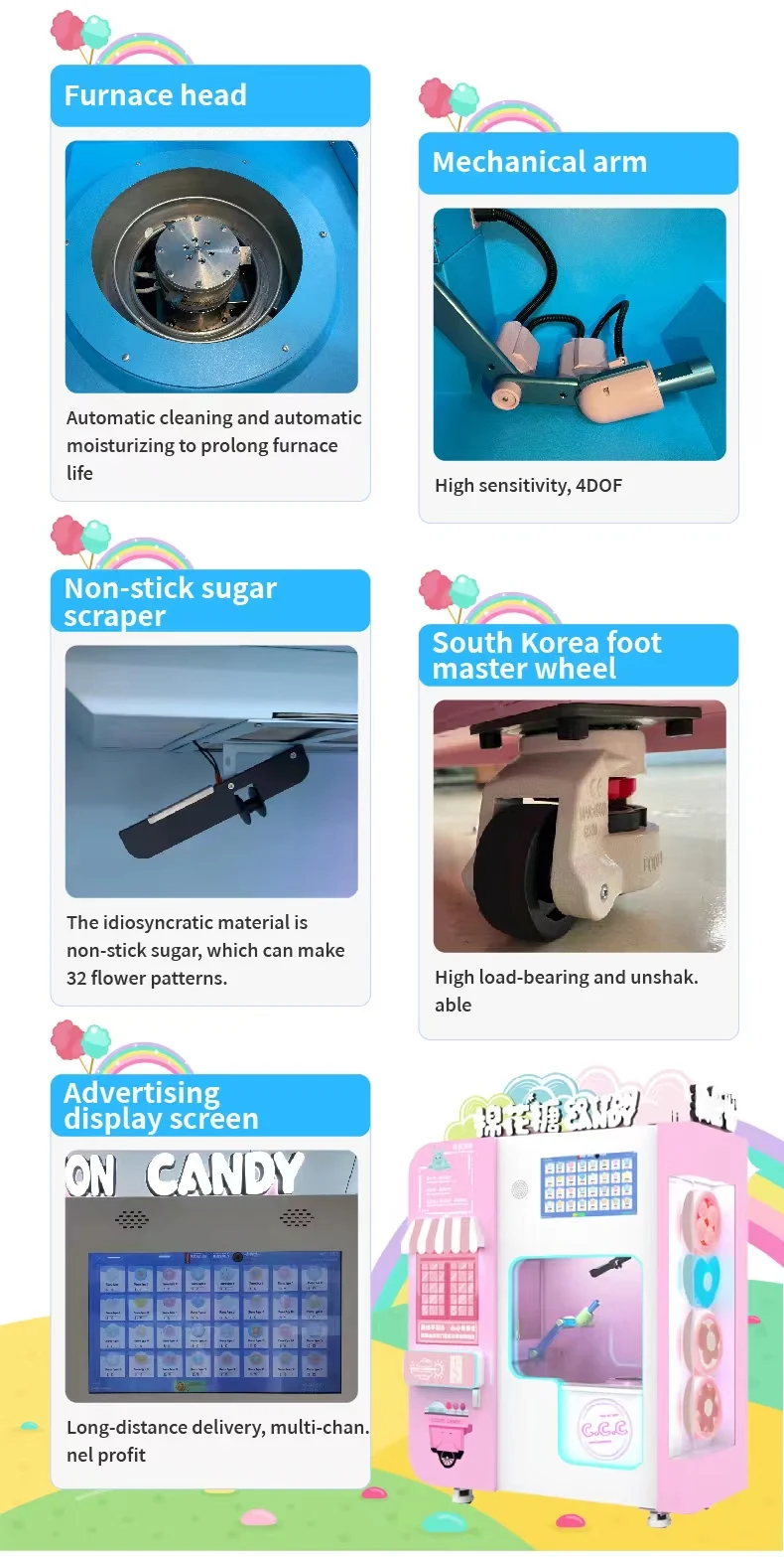 Intelligent Candy Flower Floss Vending Making Machine Robot Business Automatic Cotton Candy Machine with Super Touch Advertising