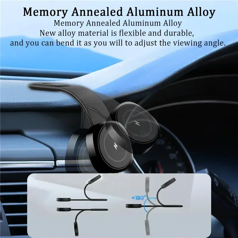 Car Magnetic Wireless Charger Adhesive Style Adjustable Dashboard Phone Chargers For Magsafe iPhone 16 15 14 13 12 Fast Charging