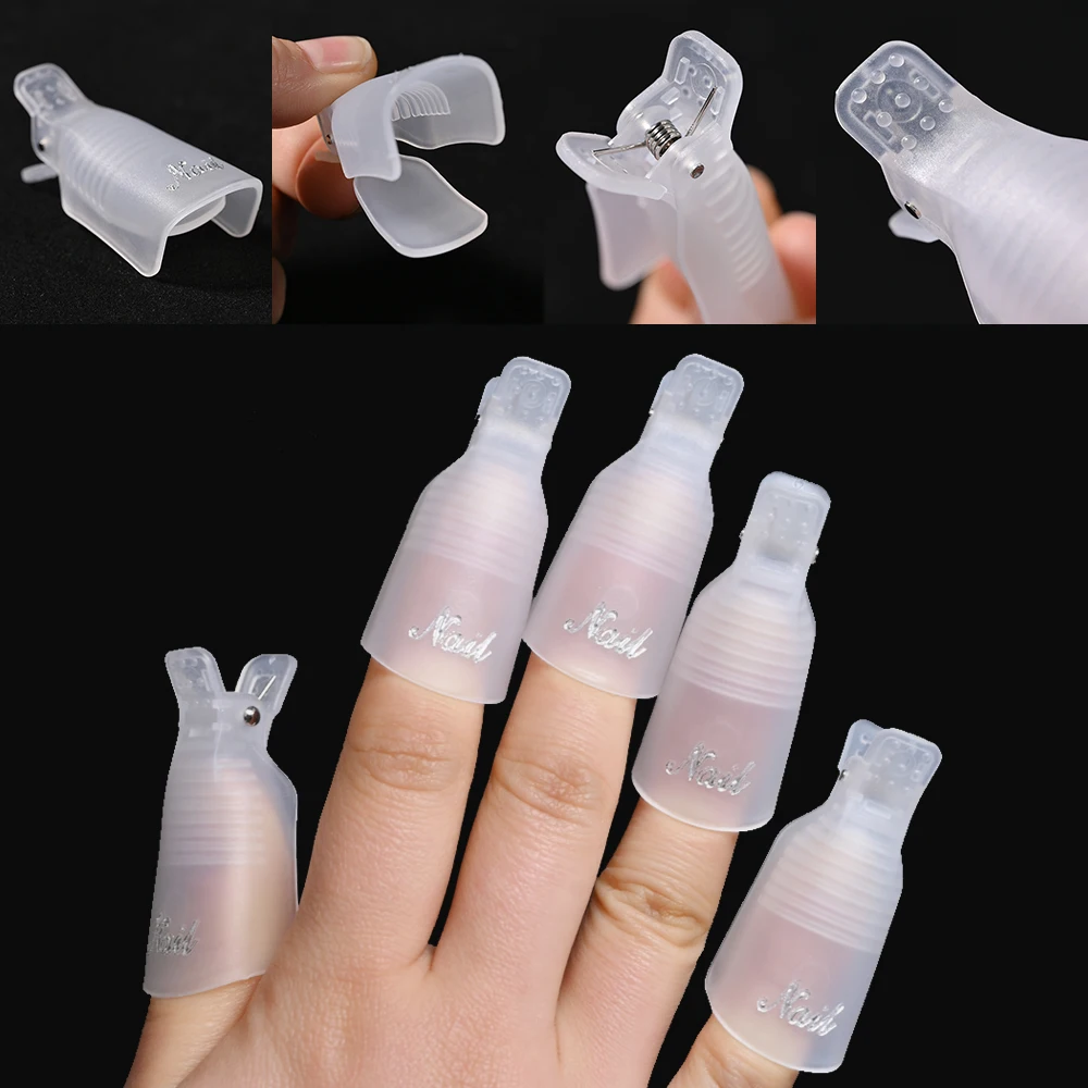 10PCS Nail Art Soak Off Cap Clip Plastic UV Gel Polish Remover Wrap Tool Nail Tips for Fingers Nail Polishing Removers Nail Tool