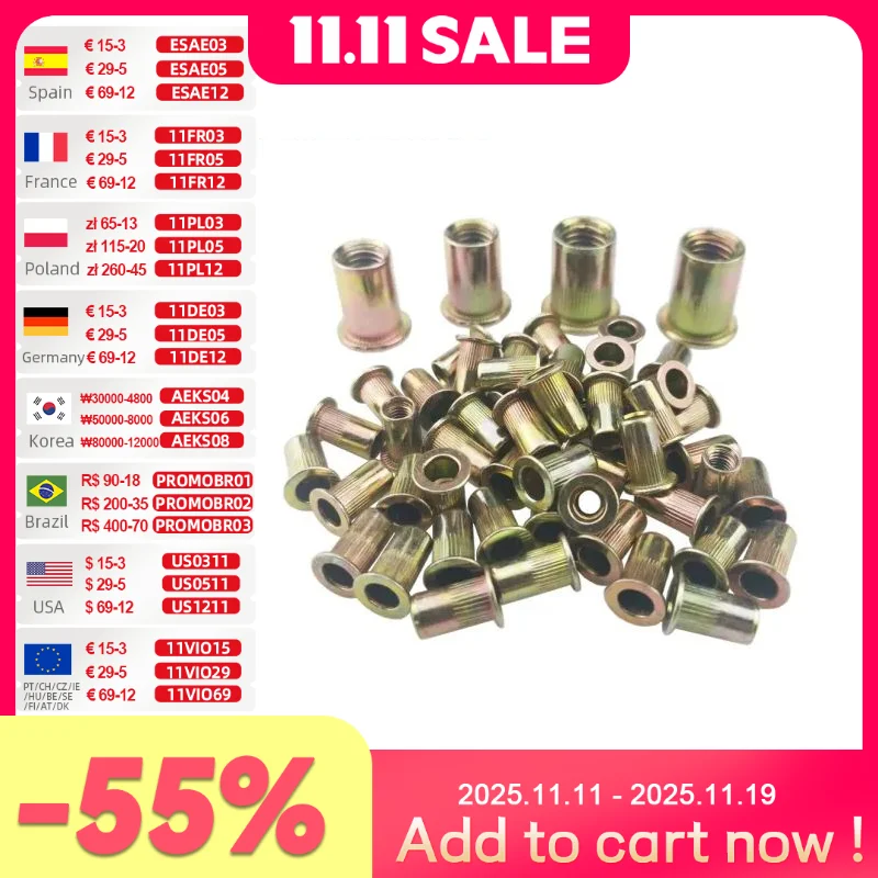 Allsome Rebite De Rosca Interna m3 m4 m5 m6 m8 m10 M12 Porca Rebite Popnut C/ 300 Peças