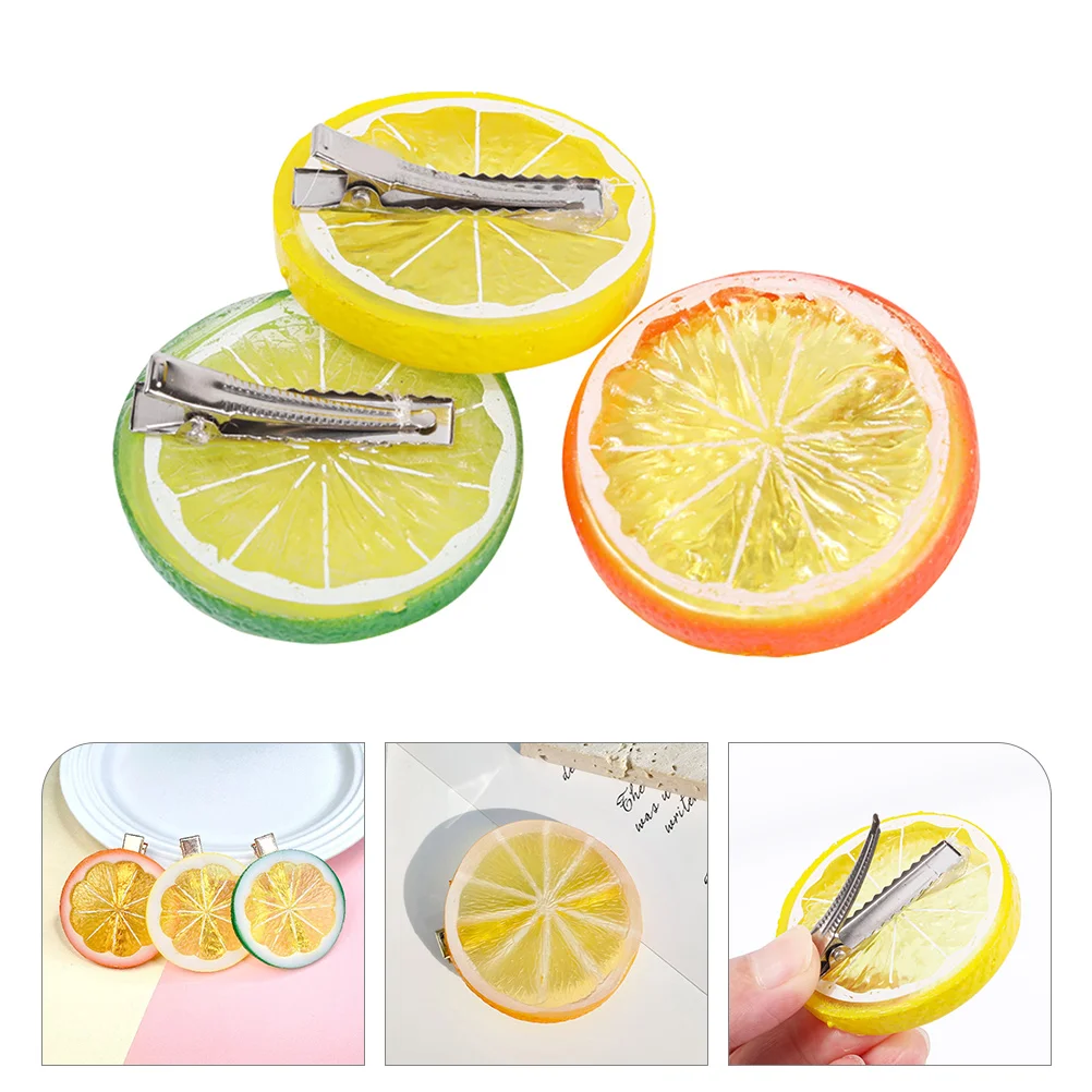 

3 Pcs Simulation Lemon Hair Clip Clips Creative Barrettes for Girls Hairpins Accessories Plastic Funny Bride Headdress Novelty