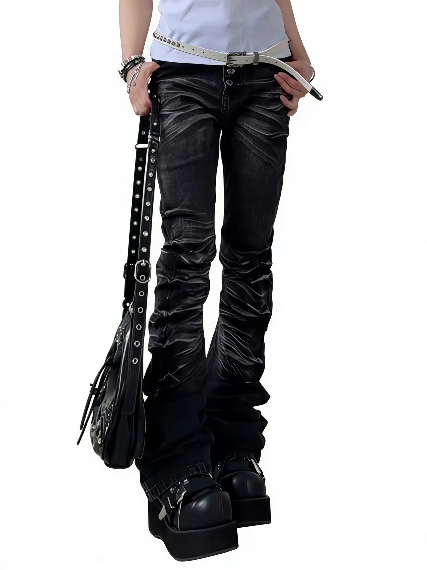 Y2K Black Bell Bottom Denim Jeans Women's Spring Autumn Subculture Gothic Style Slimming Large Size Long Trousers
