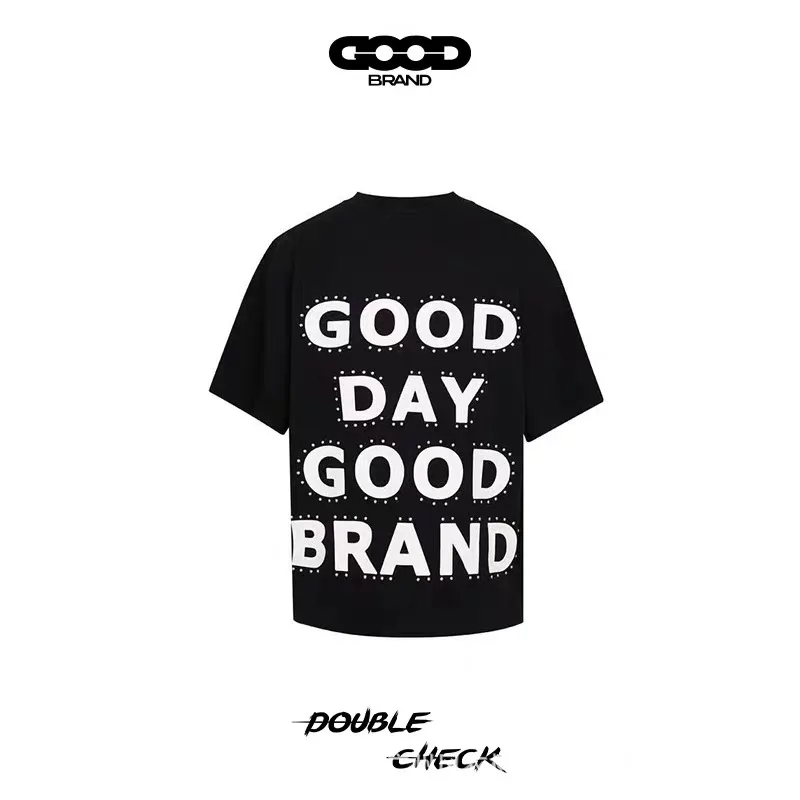 2026 Goodbrand Fashion Summer Sequined Slogan Basic-Style Fashionable Premium-Feel Short-Sleeve T-Shirt for Men and Women