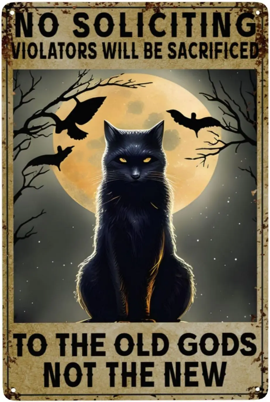 Funny Black Cat Decor No Soliciting Violators Will Be Sacrificed Black Cat Vintage Tin Sign Retro Poster Cat Lovers Gift Wa sign