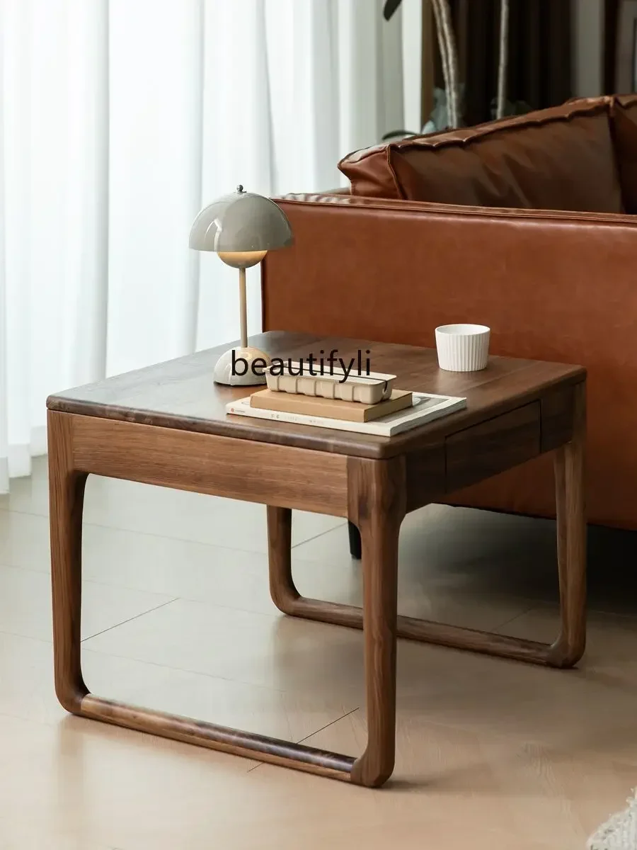 

xz1North American Black Walnut Solid Wood Coffee Table Sofa Side Table Square Storage Nordic Log