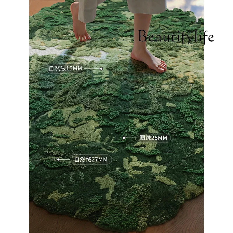 Handmade irregular art wind carpet living room wool green moss high-end romantic bedroom bedside blanket