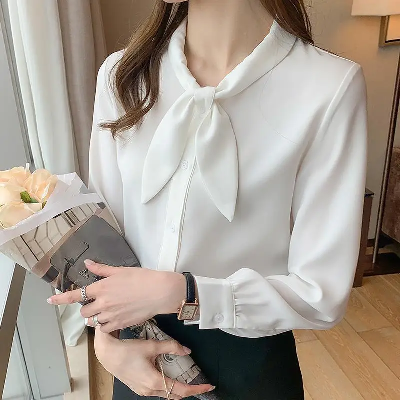 2024 Spring and Autumn New Elegant Women\'s Shirt Long-sleeved Base Shirt Women\'s Loose Chiffon Shirt Inner and Outer Blouse