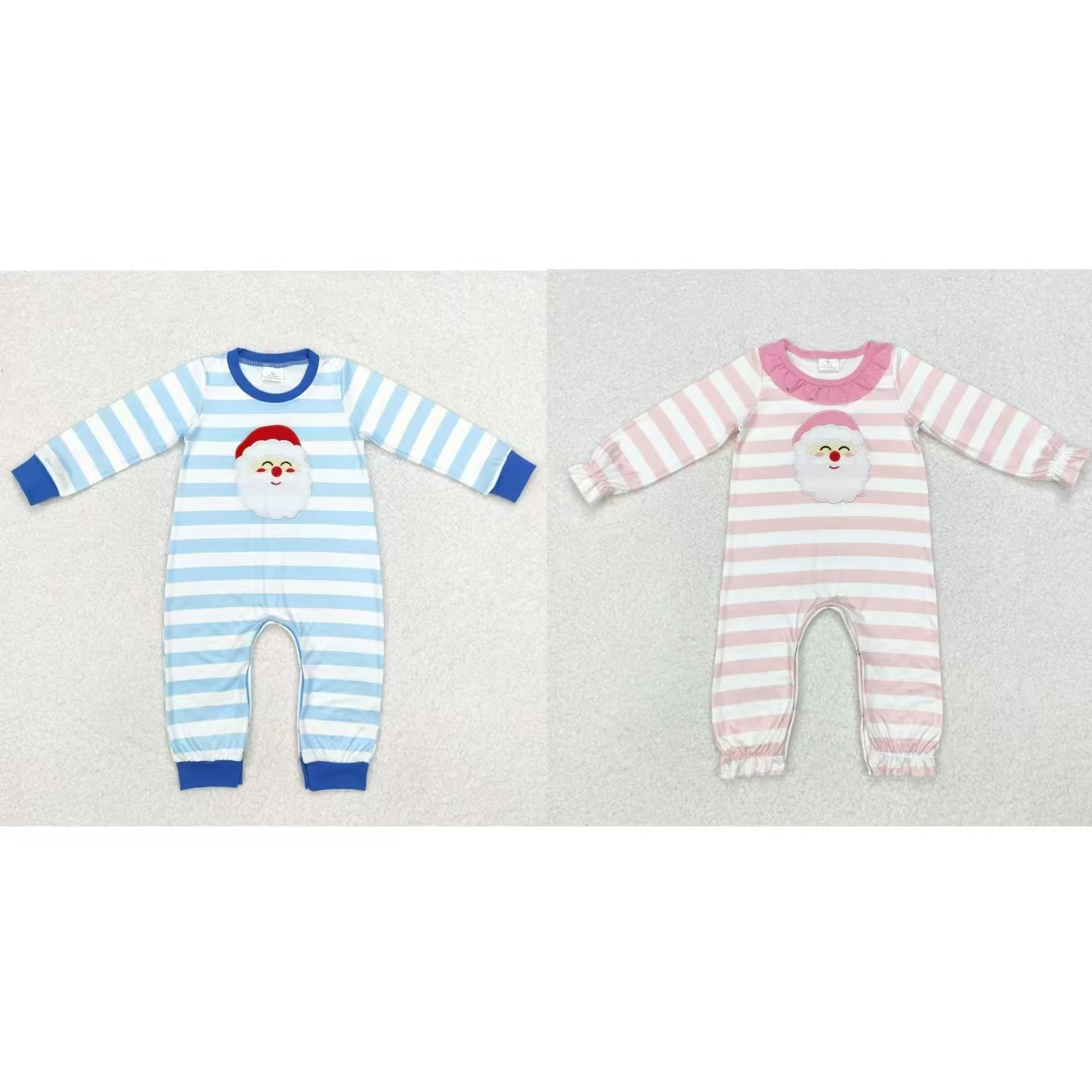 

Wholesale Kids Children Infant Christmas Jumpsuit Baby Boy Girl Long Sleeve Embroidery Santa Newborn Toddler Stripes Romper