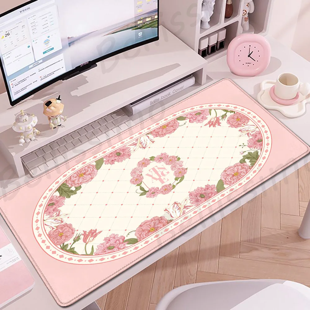 

Pink and White Plant Mousepad Keyboard Deskpad Aesthetics Mousepad Gaming Extended Mouse Pad 90x40cm Office Accessories Carpet