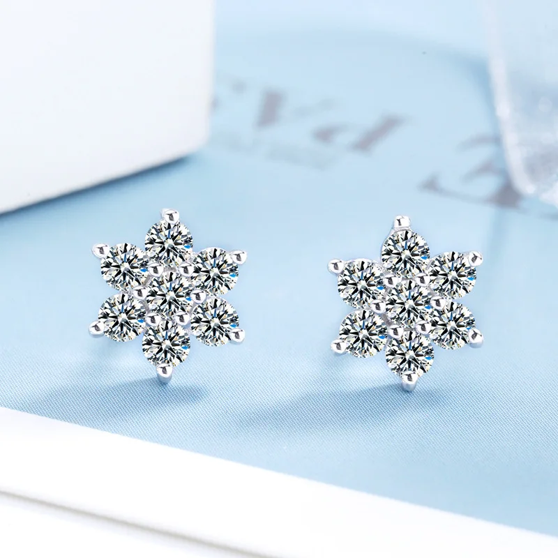 Luxury PT950 Full Moissanite Diamond Snowflake Earrings Wedding Jewelry, GRA Unusual Halo Sun Flower Stud Earrings for Women