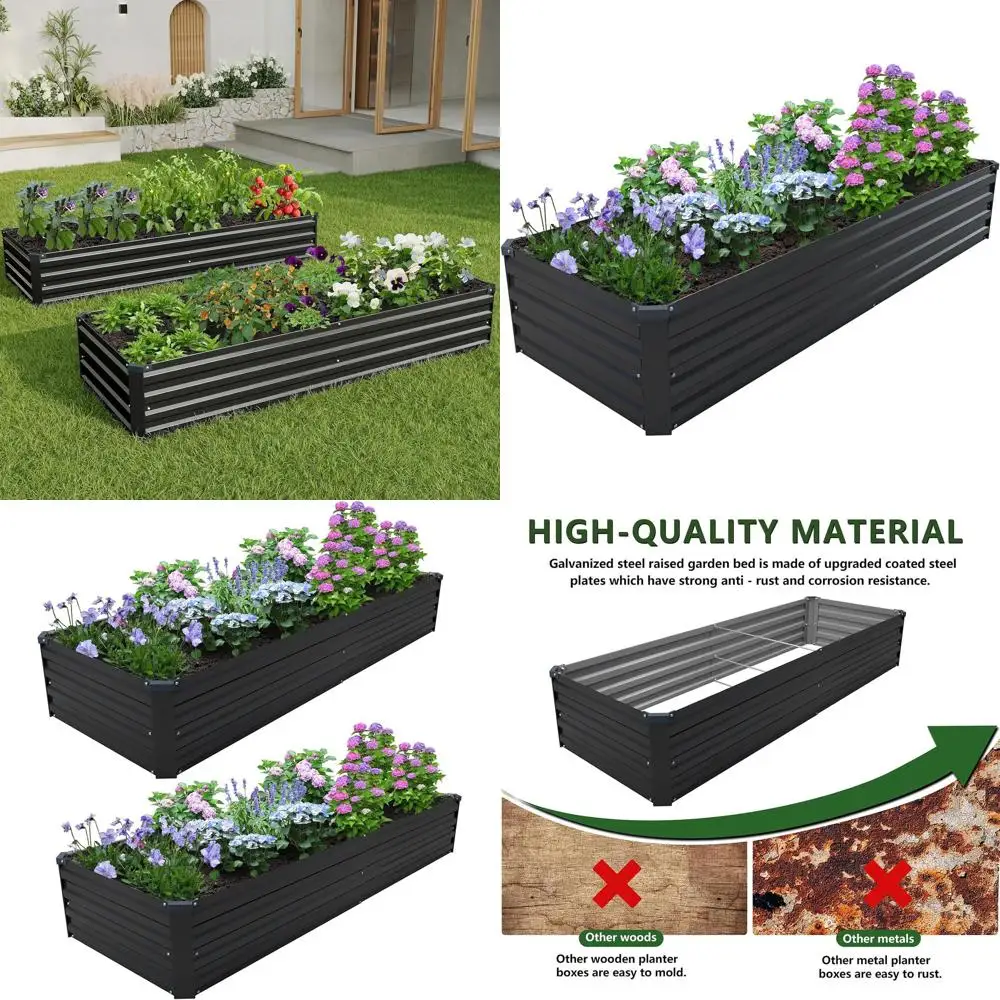 

8x2x1FT Galvanized Double Raised Garden Bed Kit, Large Outdoor Planters for Vegetables, Flowers, and Herbs - Black