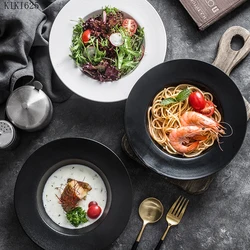 Ceramic Frosted Black and White Straw Hat Plate Luxury Restaurant Western Food Pasta Deep Soup Plate Kitchen Tableware Porcelain