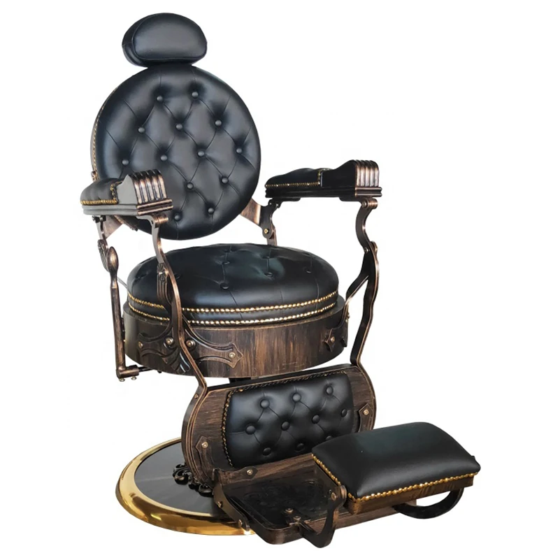 Hot sale BrownRed Red retro barber chair high quality hydraulic big pump comfortable and tiltable for barber shop