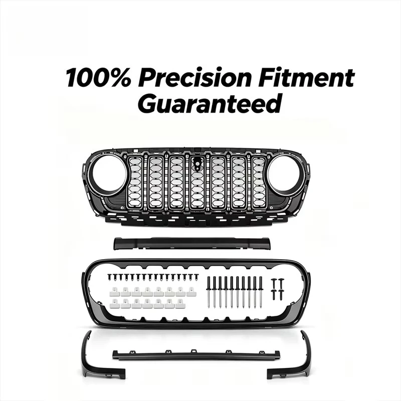 Hot Selling Matte Black Perforated Front Mesh Grille for Jeep Wrangler JL Gladiator JT 2018-2024 Upgraded Front Cover