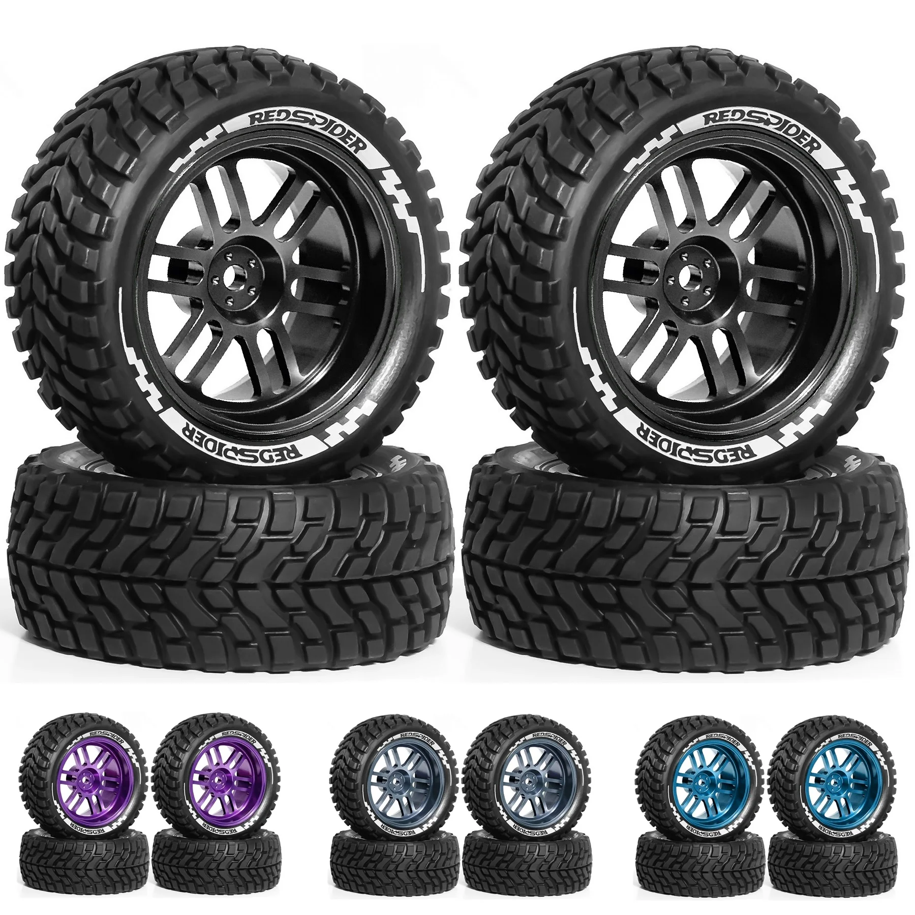 

4pcs Metal 75mm Off Road Buggy Tires Wheel 12mm Hex Hubs for Wltoys 144001 144010 124016 124017 MJX 16207 1/12 1/14 1/16 RC Car