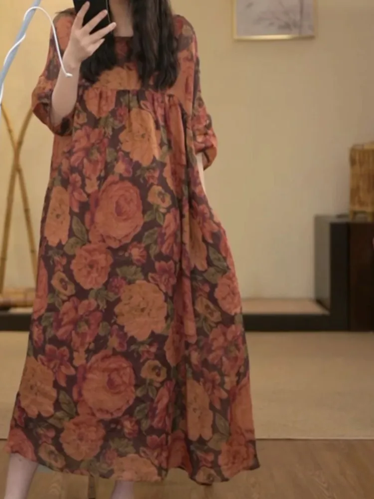 Oversized zomerbloem bloemen roze jurk dames casual losse damesjurken modis vrouw lange jurk boho chic