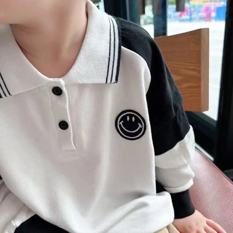 

Boys Clothes Long Sleeve Preppy Style Tide Children's Clothing Spring New Fashionable Versatile Cotton Printed Loose Polo Shirt