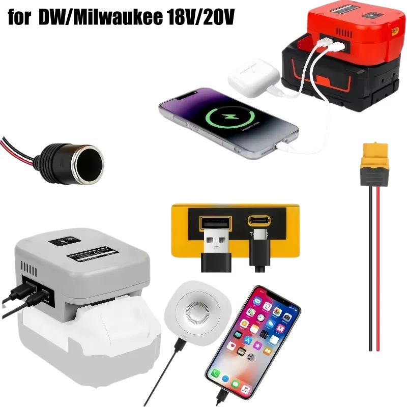 

New Power Wheels Battery Adapter, Compatible for Dewalt/Milwaukee 18V/20V to 12V Power Converter with USB and Type-C, XT60 Port
