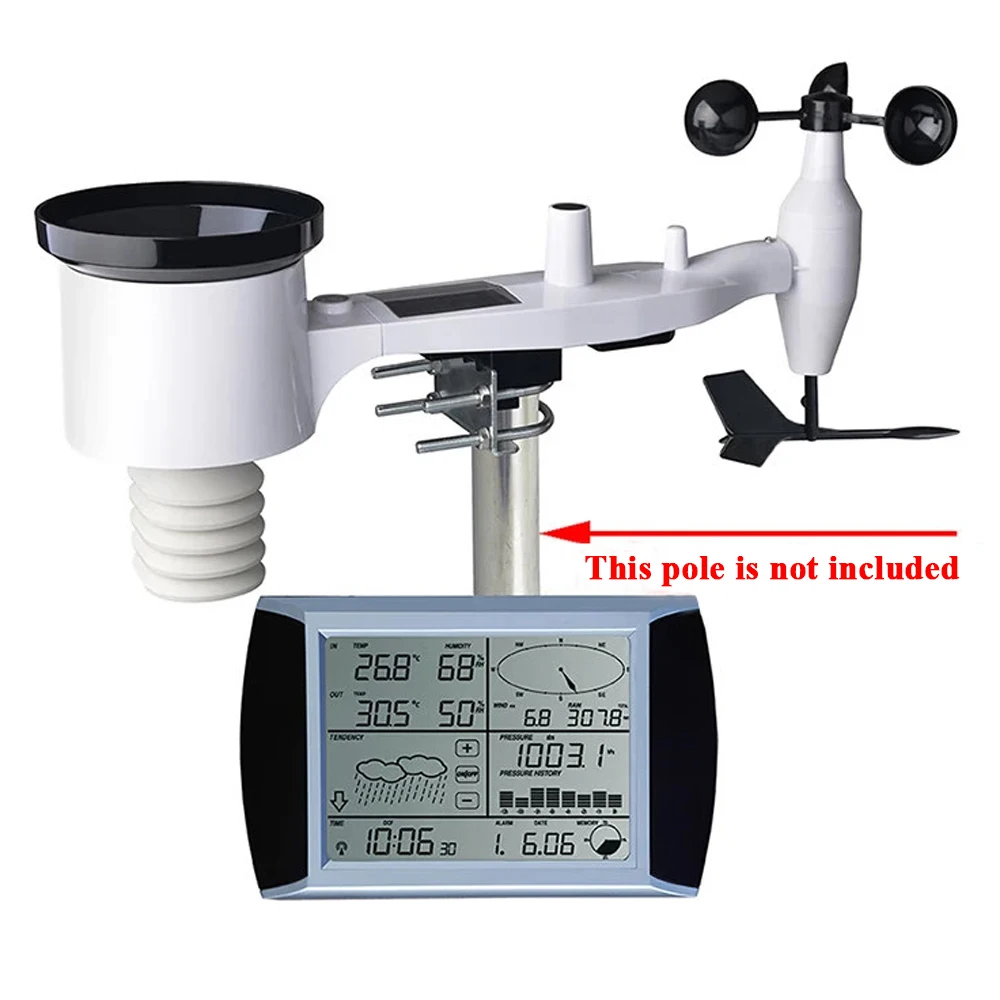 0-50m/s Wind Speed Wind Direction Sensor Six-in-One Weather Station Kit Temperature Humidity Pressure Rainfall with LCD Display