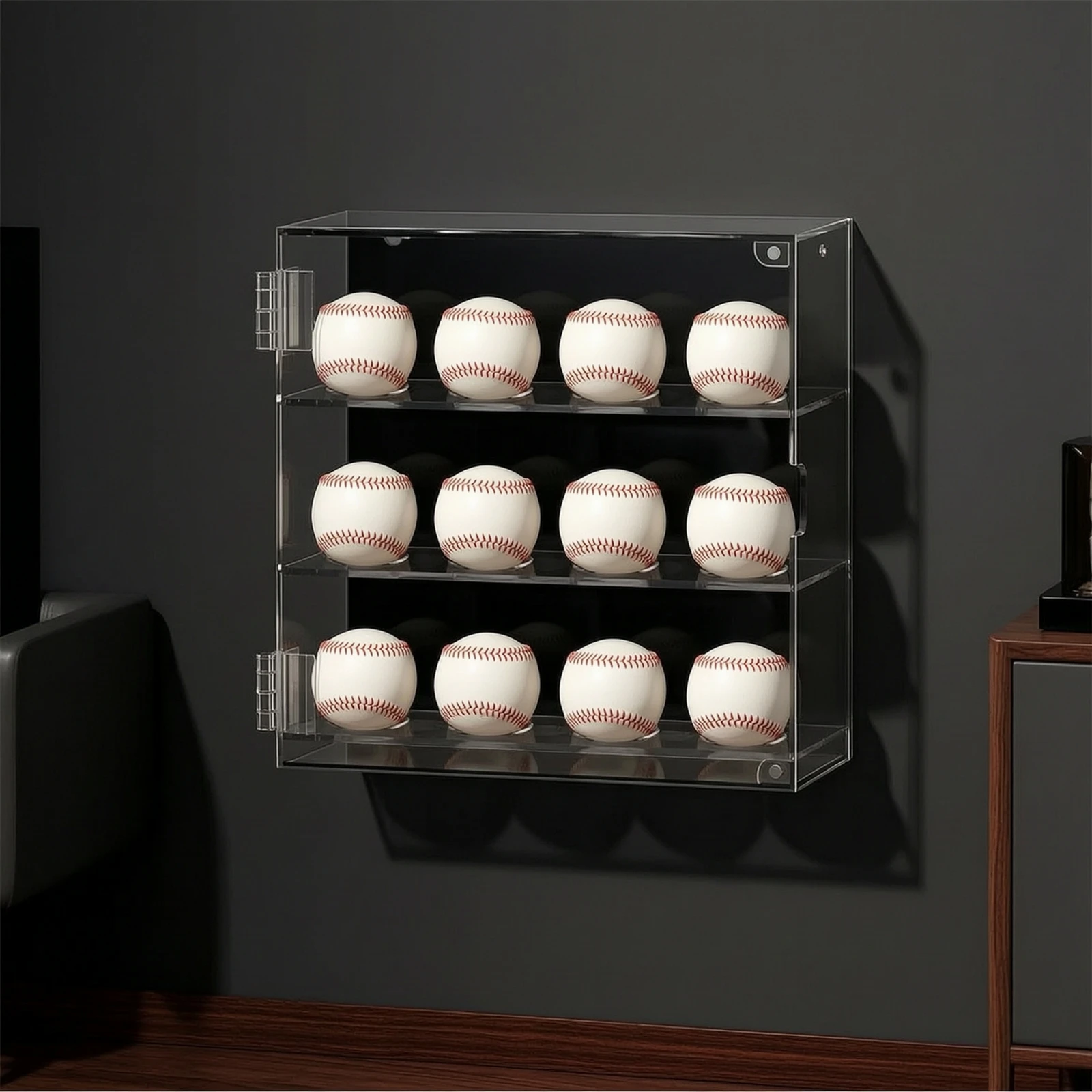 Baseball Display Case with Attractive Cover 12-Slot Baseball Display Cabinet Organizer Lightweight Scratch-Resistant