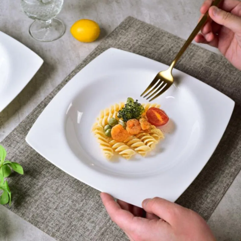 

Square Plate Sets For Elegant Dining Microwave Safe White Plates Ceramic Tableware Set Ideal For Home Or Restaurant