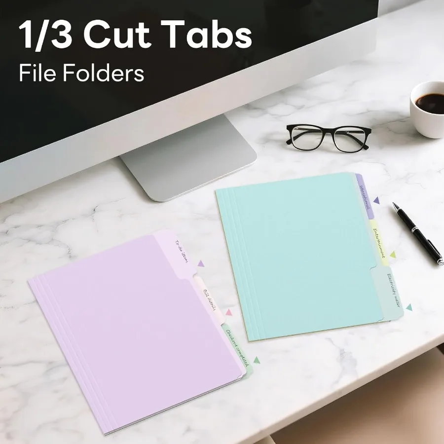 مجموعة مجلدات الملفات الملونة مكونة من 12 1 3 مجلد حجم الحروف المقطوعة لملفات المستندات 8.5 × 11 6 ألوان ملفًا للمكتب Sc