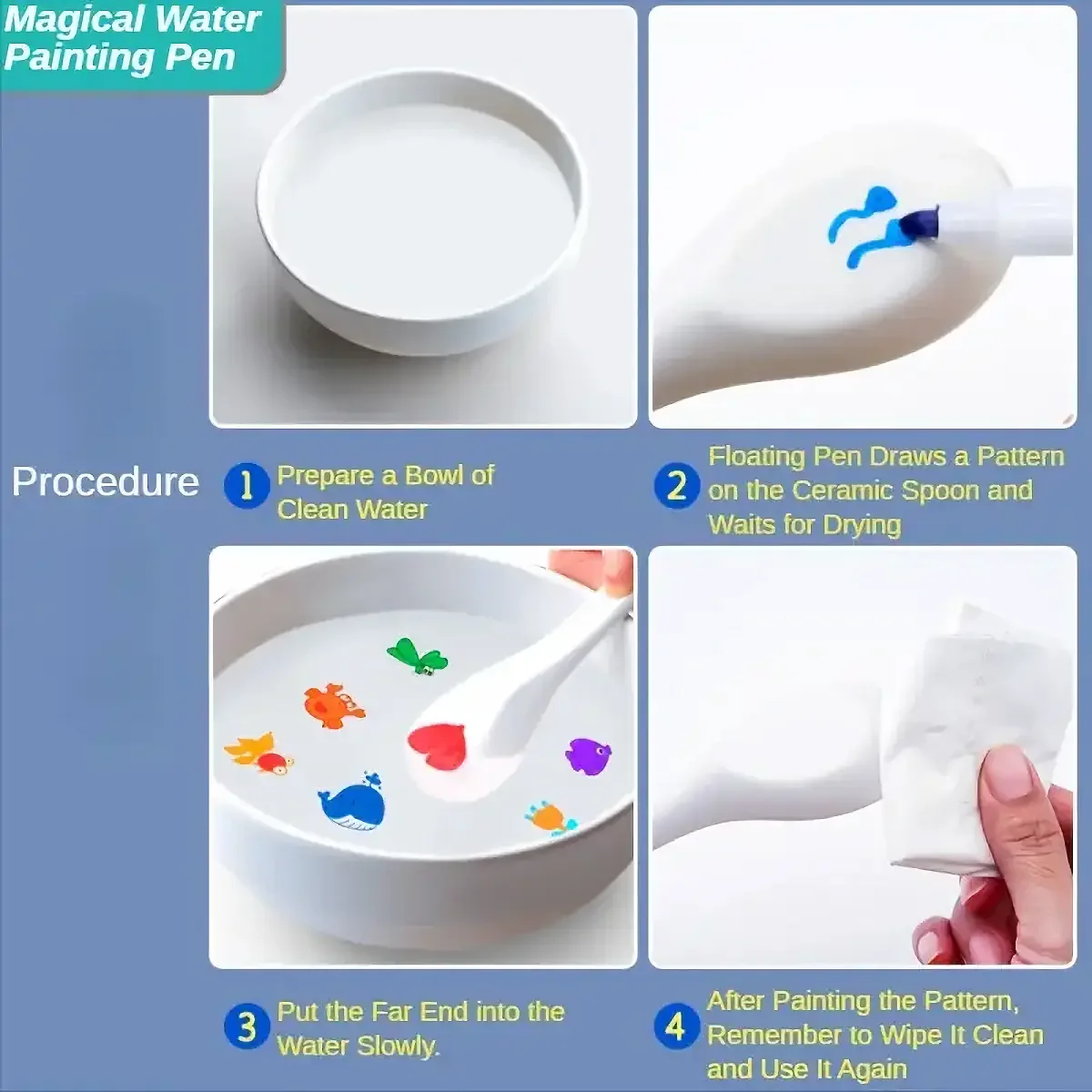 قلم عائم 12 لونًا مع ملعقة - مجموعة أقلام رسم عائمة للمياه السحرية للمشروعات الفنية الإبداعية التي تصنعها بنفسك