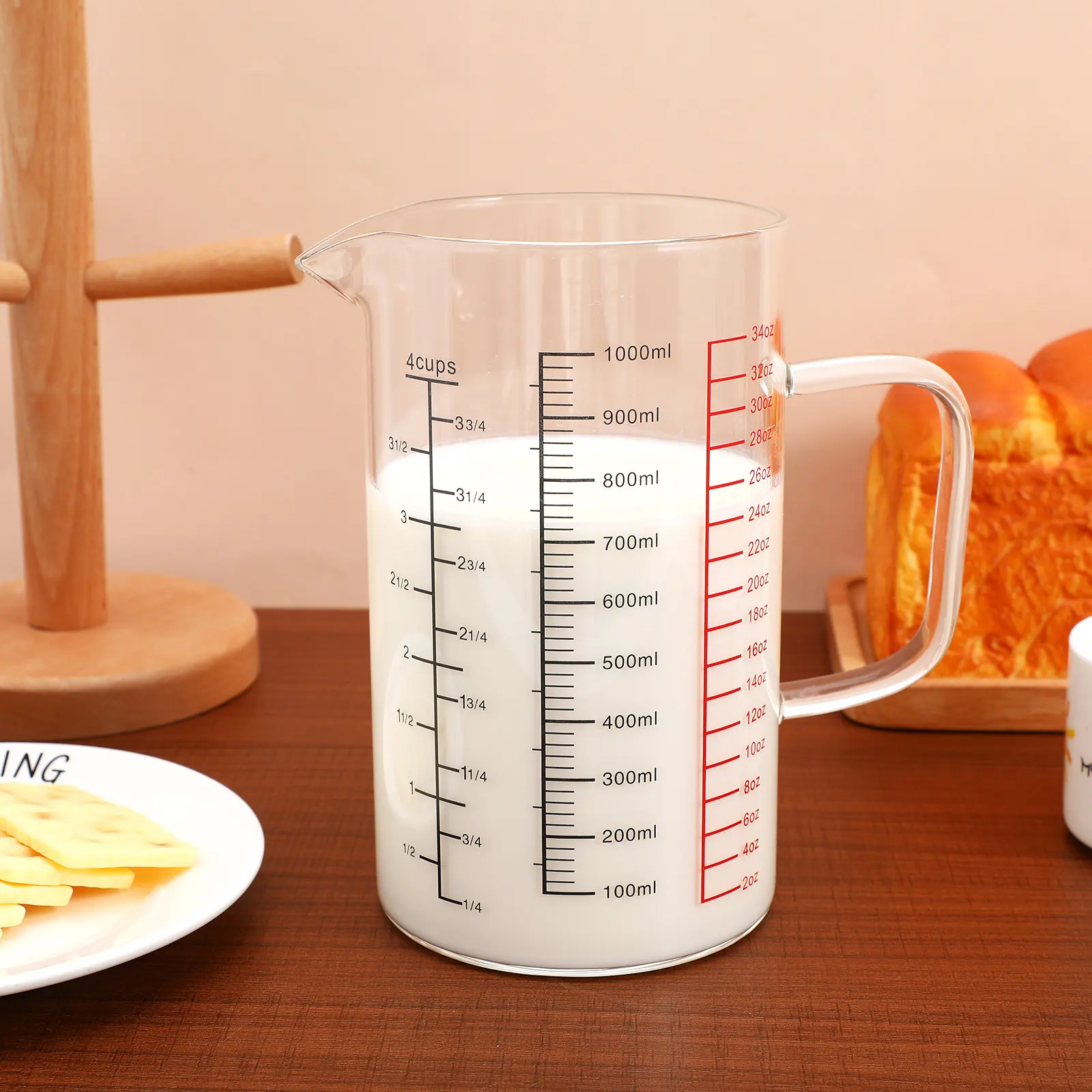 Glass Measuring Cup Handle Multipurpose Liquid Measurement Container Kitchen Cooking Baking Mixing Heat-Resistant High