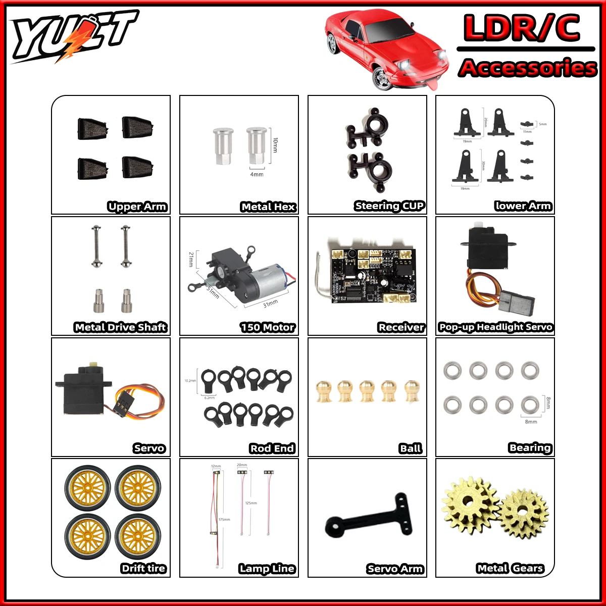 1/18 LDRC قطع غيار السيارات الأصلية LD1899 GTR ملحقات ترقية المعادن LD1804 قطع غيار الانجراف الإطارات LD 1898 ذراع مؤازر لـ LD1801 LD1802