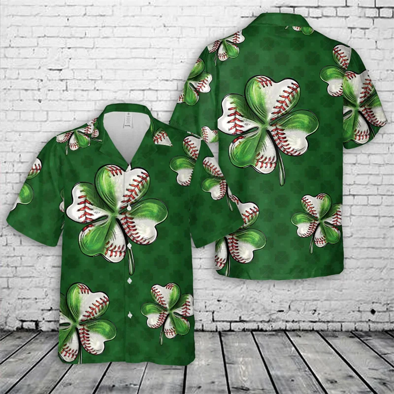 Happy St. Patrick's Day Hawaiian Shirt For Men 3D Printed Green Shirts New Fashion Spring Short Sleeves Tops Lapel Button Blouse