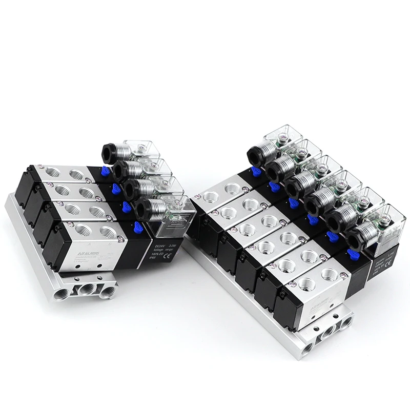 

5 Way 12/24V DC 110/220V AC Multi Option Pneumatic Solenoid Valve Block With Muffler Fitting Base Manifold 4V210-08﻿ ﻿