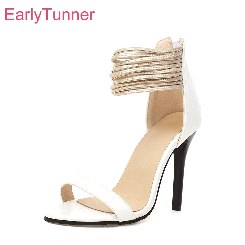 

2025 Summer New Sexy White Blue Women Sandals Fashion Super High Gladiator Heel Lady Shoes Plus Small Big Size 32 43 45 48