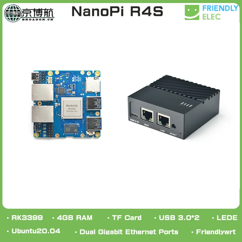 FriendlyElec NanoPi R4S Open Source USB3 Development Board 4GB Metal Case Rockchip RK3399 Dual Gigabit Demo Board