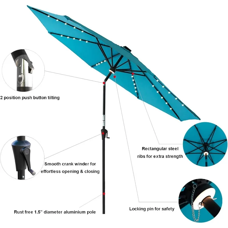 C-Hopetree 11 ft Outdoor Patio Market Table Umbrella with Solar LED Lights and Tilt