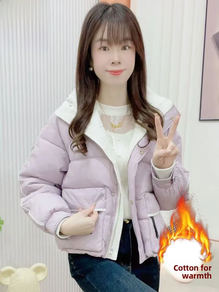 Faionable Fce Lined Thiened Cotton Jaet Women's Winter New Sle Small Size Slim Fit Stand Collar Korean Version