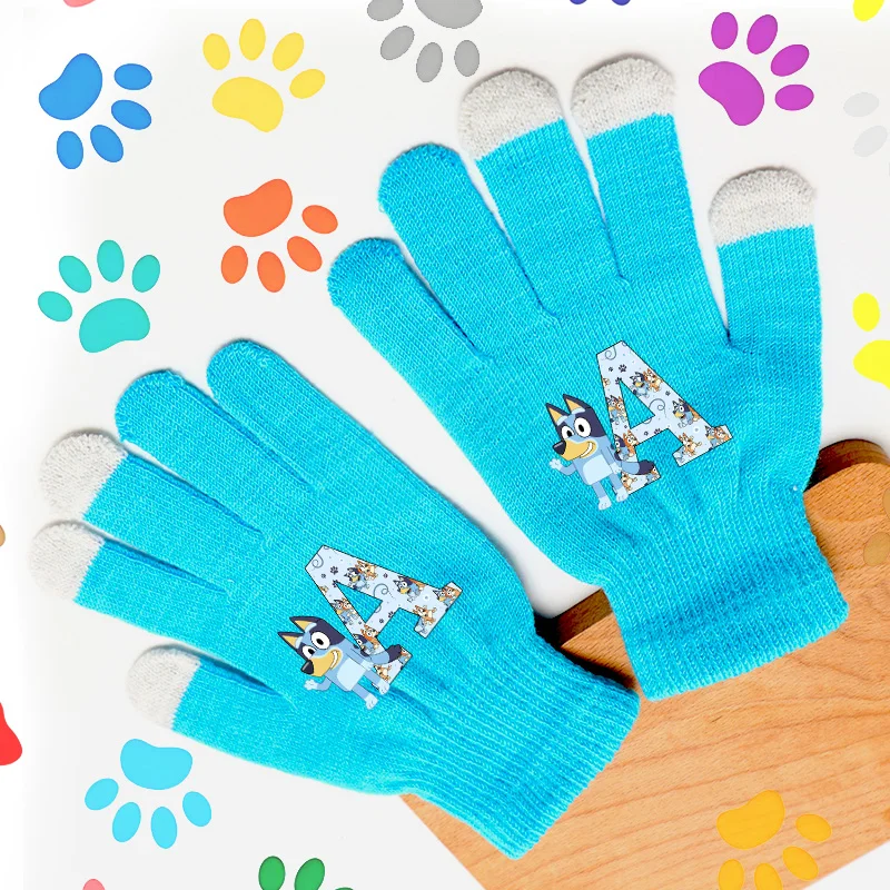 

Blueyi Series Gloves for Big Kid Adult Winter Warm Cartoon Dog Print Stretch Knit Mittens Cute Five-finger Glove Birthday Gift